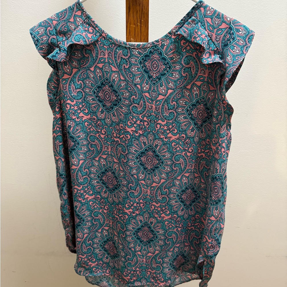 Floral Patterned Sleeveless Top - Pink and Green